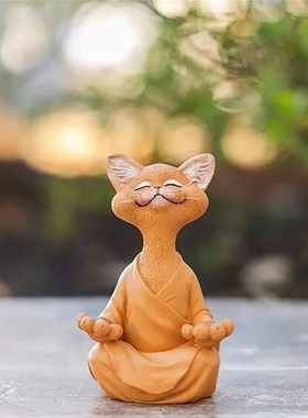 打坐冥想猫咪可爱动物雕塑树脂工艺品摆件庭院 花园摆件 家居装饰