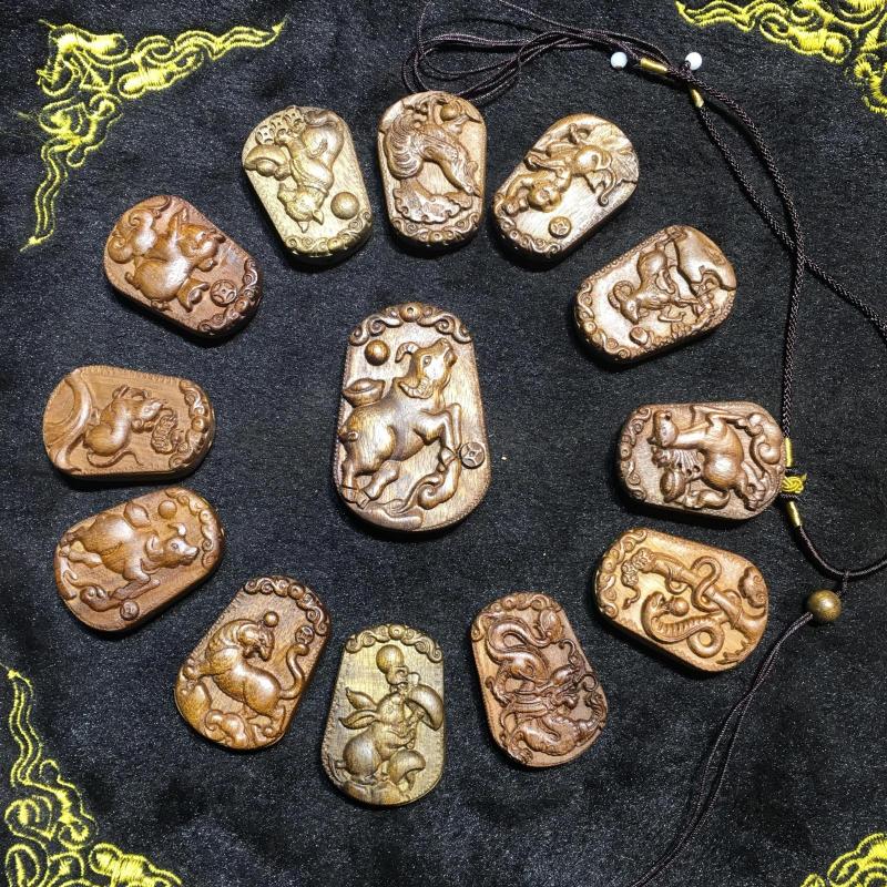 12生肖四川金丝楠阴沉木乌木木雕雕刻手把件挂件十二生肖羊猴虎兔