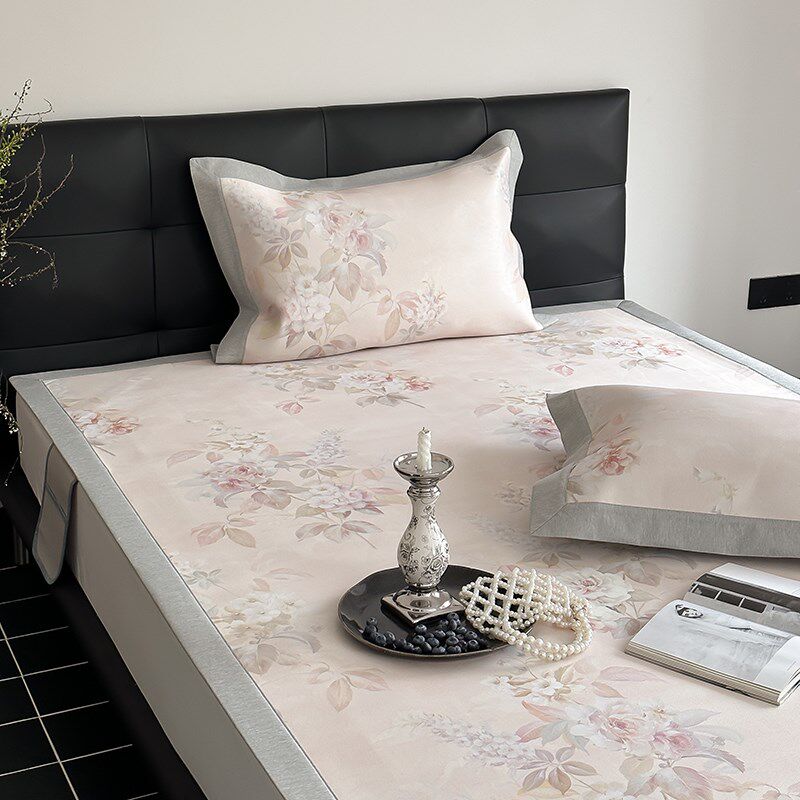 小清新碎花A类抑菌冰丝凉席三件套 夏季凉感可折叠机洗空调软席子