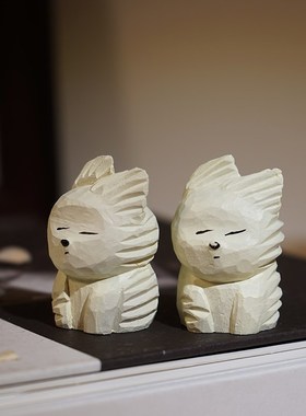 风中凌乱小狗手工木雕小摆件卡通迷你可爱动物办公桌面装饰品