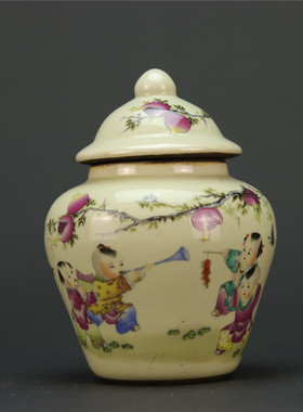 仿同治年制瓷器茶叶罐陶瓷小将军罐现代仿古玩收藏品家居装饰摆件