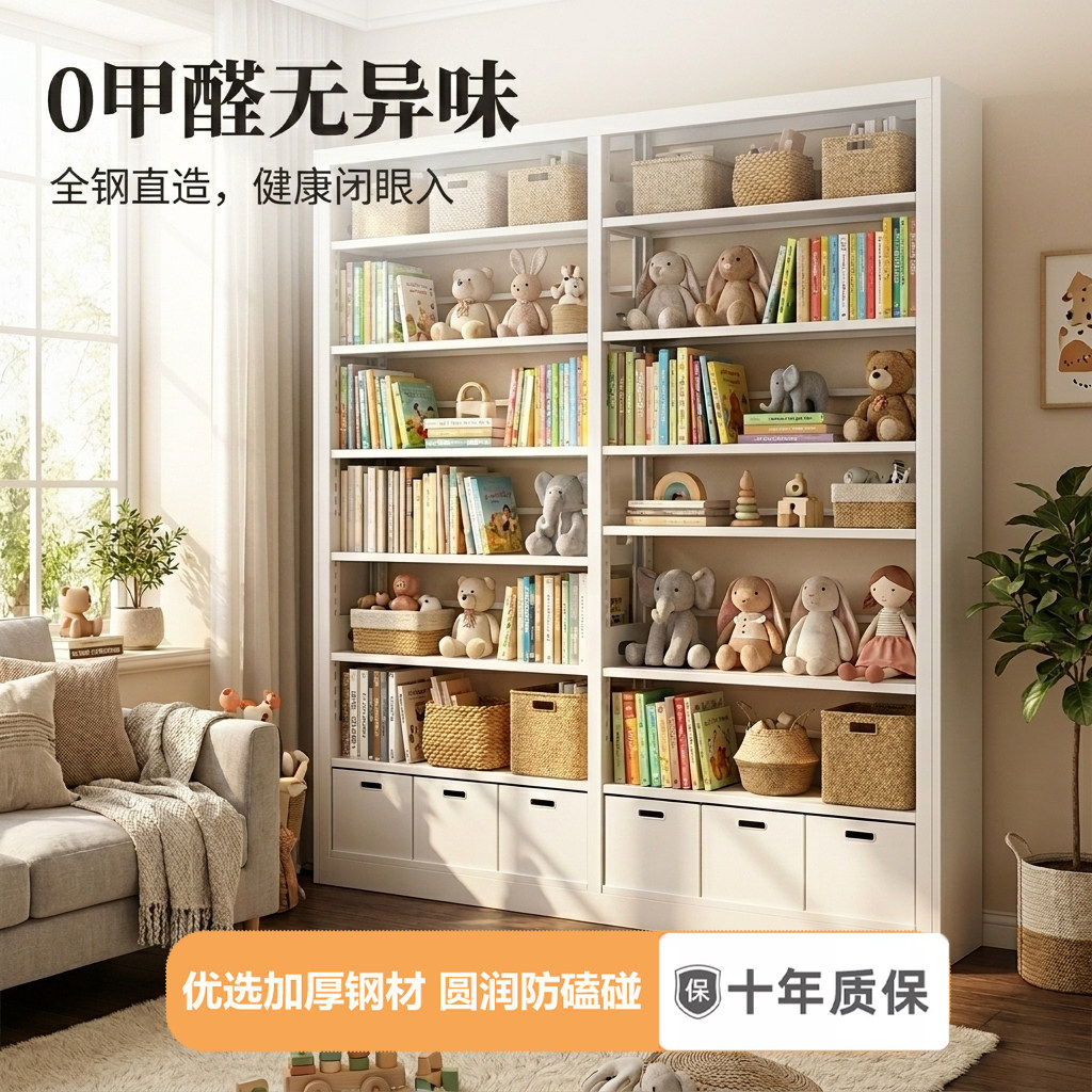 图书馆书架家用儿童钢制书架落地收纳层架置物架书柜绘本架展示架