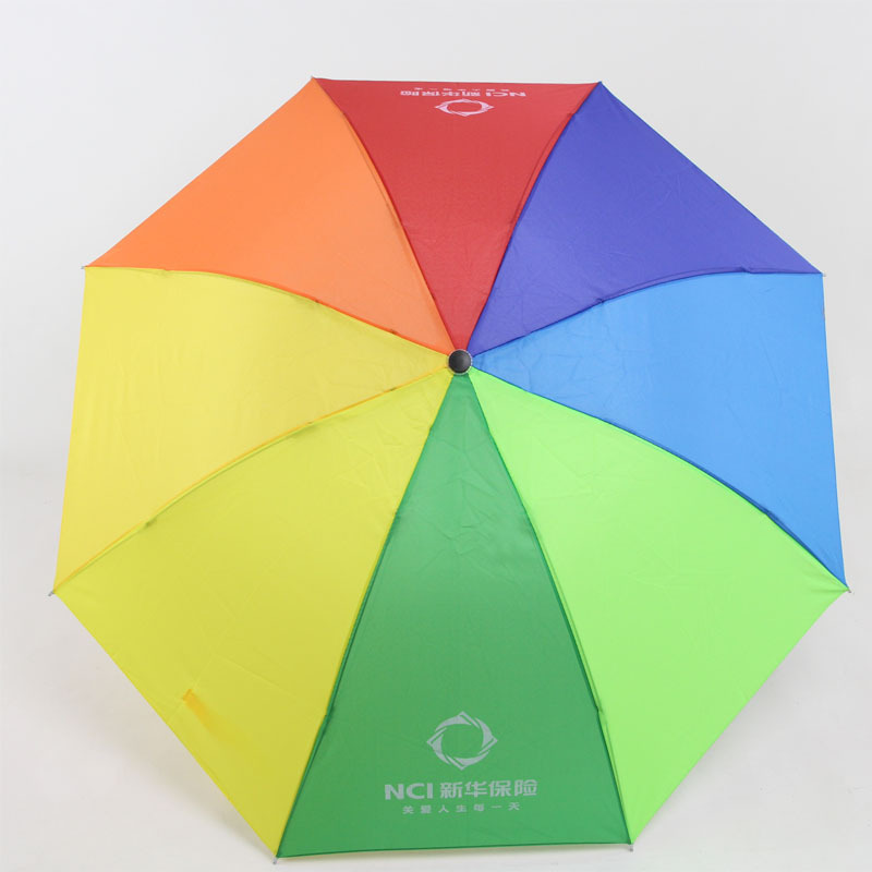 源头工厂碰起布铁骨手动开外翻七彩色彩虹色广告lOGO三折折叠雨伞