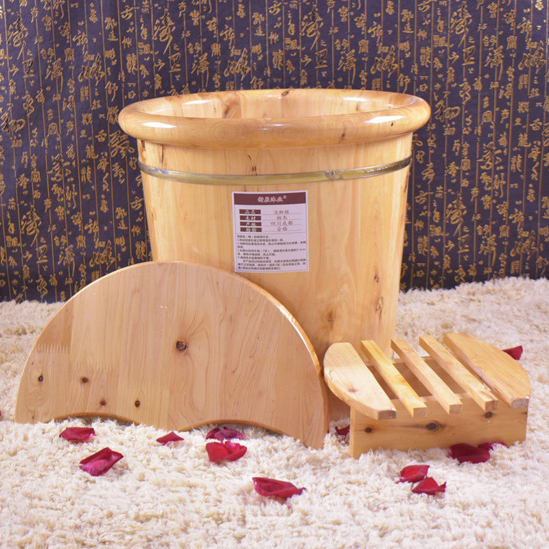 香柏木泡脚桶木盆足浴盆洗脚带盖实木过膝加厚高深家用过小腿木桶