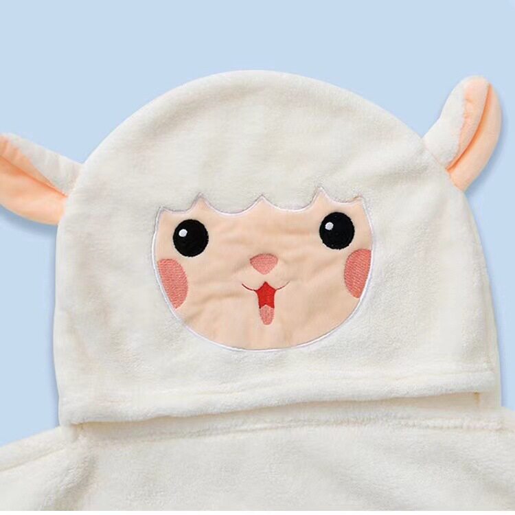 珊瑚绒卡通浴巾小猴浴袍儿童小羊抱被婴幼儿童被小黄鸭斗篷大浴巾