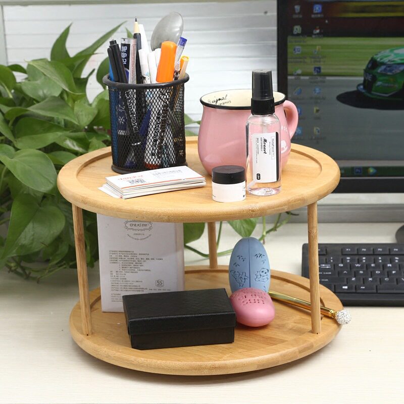 楠竹化妆品旋转调料架办公室置物架厨房调料收纳架香料多功能架