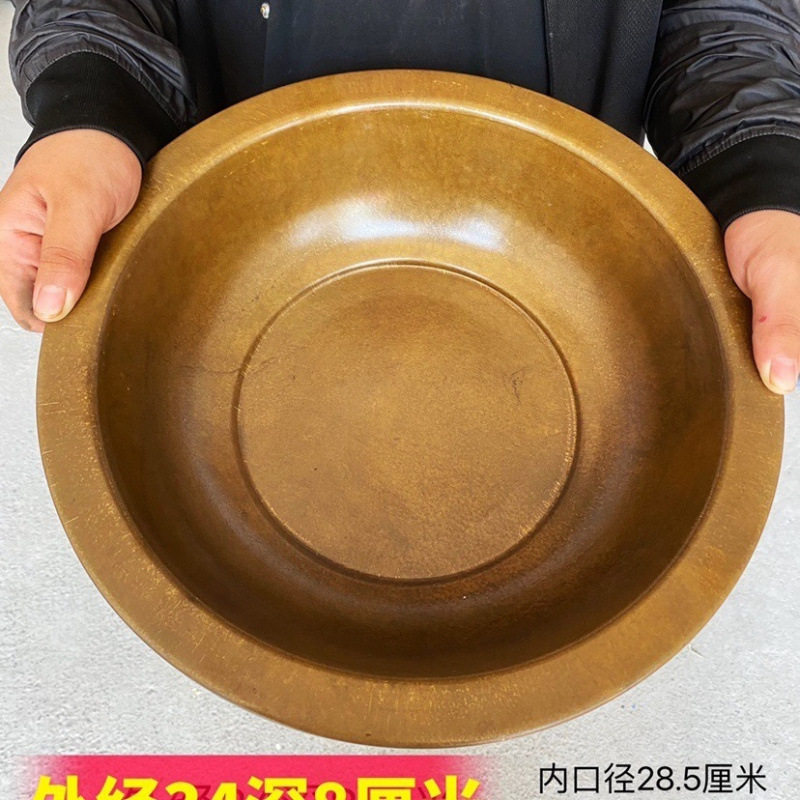 手工老式铜盆纯铜足浴盆洗脚盆水盆洗脸盆家用榆木火盆加厚浴佛盆