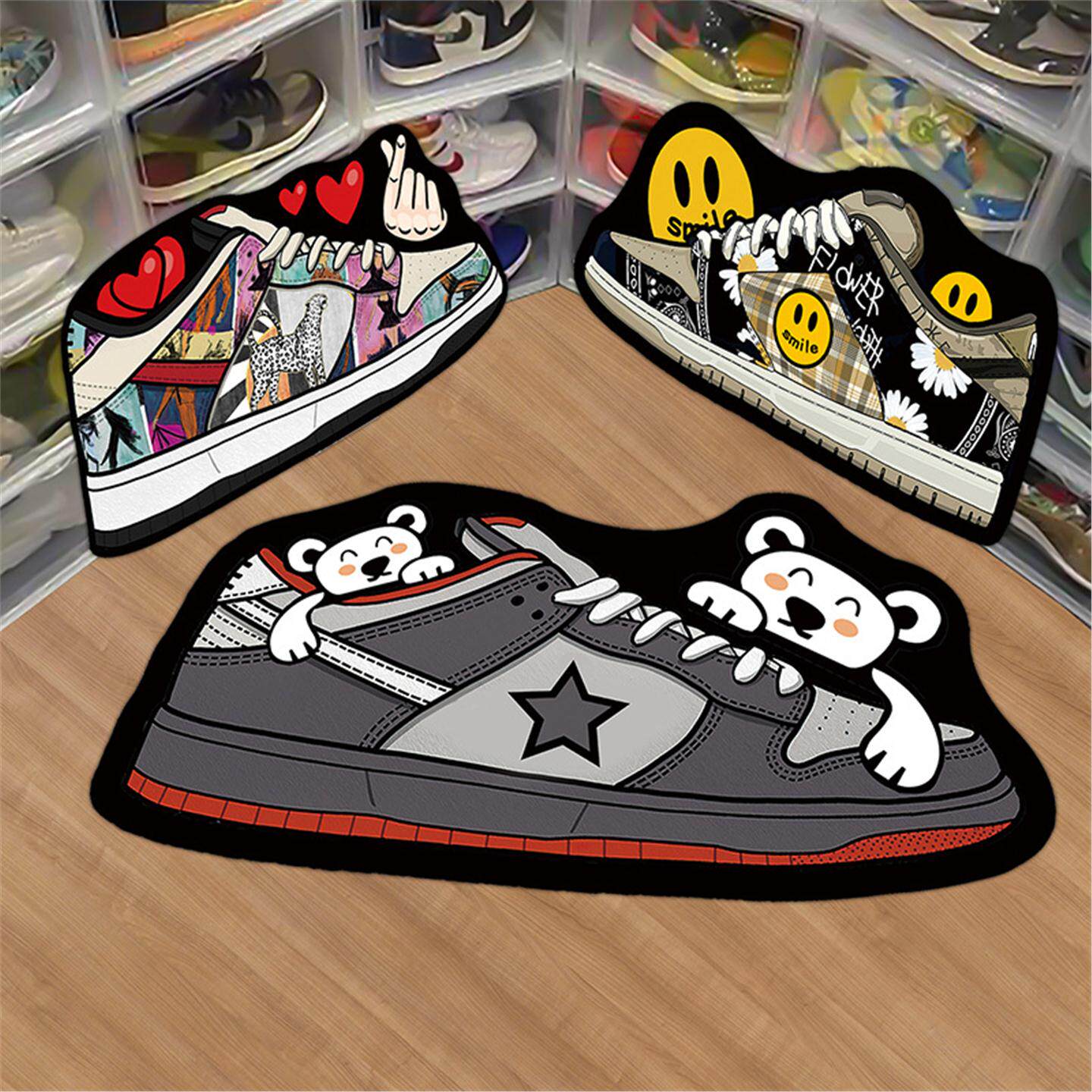 潮牌床边跨境脚垫地垫异形潮鞋地毯法兰绒卡通浴室吸水不规则卧室