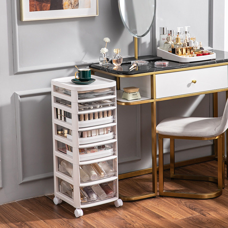 家用化妆品收纳柜桌面储物柜卧室抽屉式小推车护肤品置物架柜子