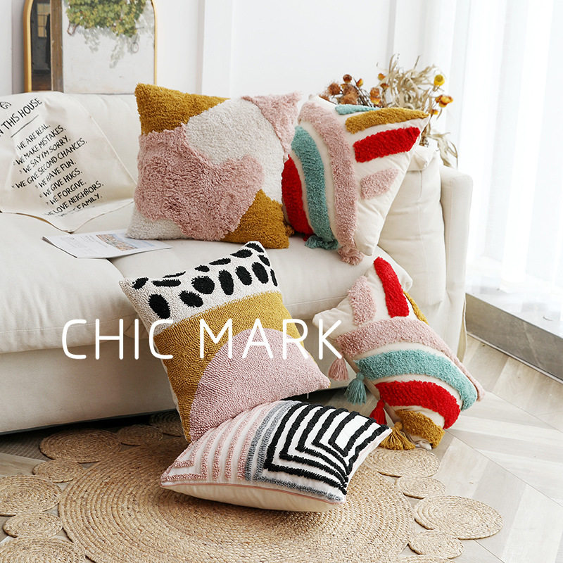 ins风抱枕北欧客厅沙发腰枕可爱彩虹靠枕小清新簇绒靠背垫可拆洗
