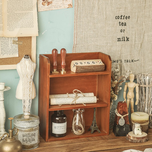 桌面杯子收纳盒多层木头实木化妆品壁挂式挂墙复古置物架储物