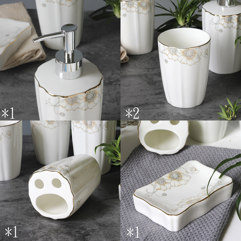 欧式陶瓷洗漱洁具五件套浴室牙具卫浴套装漱口杯浴室用品创意礼品