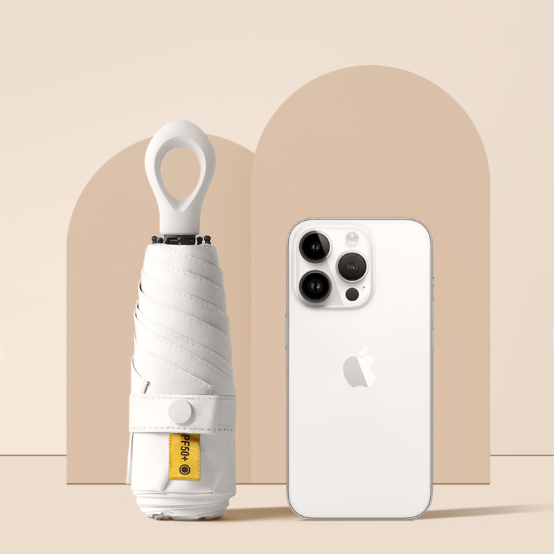 2023胶囊伞五折六骨迷你黑胶防晒太阳伞折叠便携指环手柄便携式