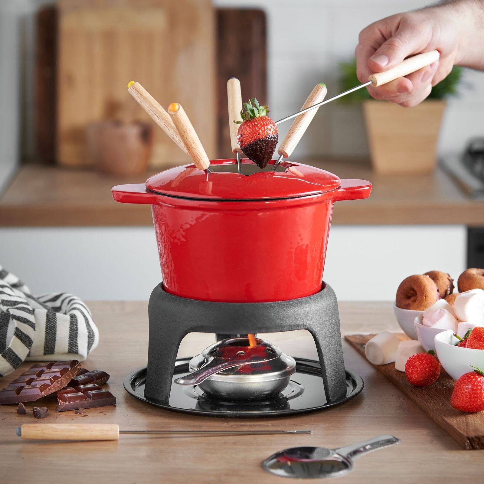 奶酪芝士巧克力火锅烧烤架酒精炉奶酪铸铁火锅 cast-iron fondue