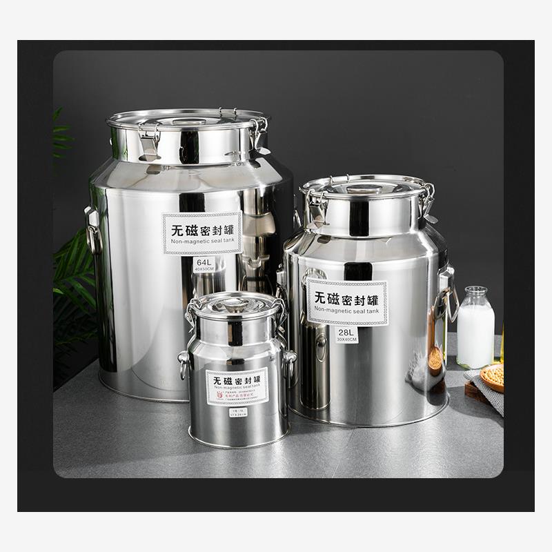 商用不锈钢桶带盖不锈钢汤桶加深大汤锅储水桶圆桶油桶美式风格