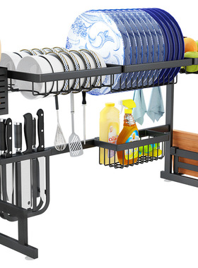 跨境热销不锈钢沥水收纳整理架厨房刀板碗筷碟盘单双槽水槽沥水架