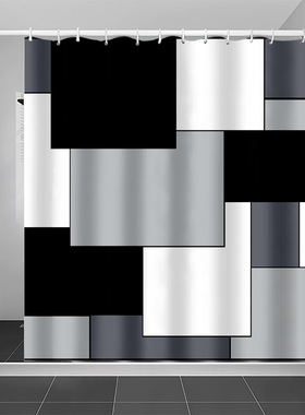 亚马逊极简主义方块格子浴帘家居卫生间干湿分离隔断浴帘防水浴帘