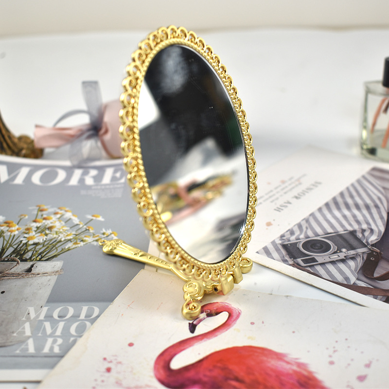 复古化妆镜轻定制LOGO图案金属可折叠小镜子便携手持手柄化妆镜