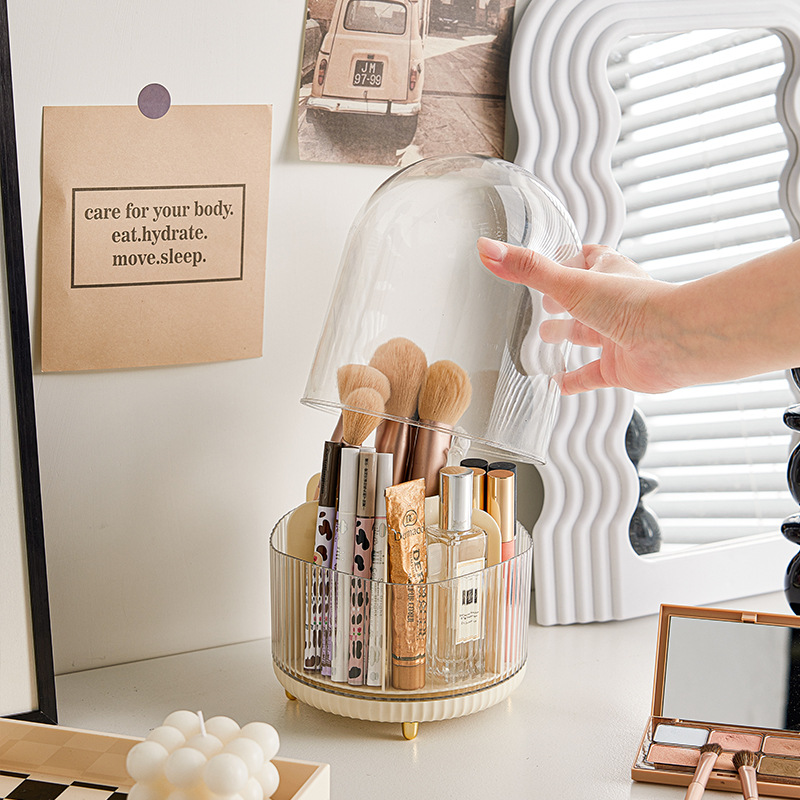 化妆刷收纳筒盒旋转防尘带盖桌面口红眼影化妆品眉笔刷子桶置物架