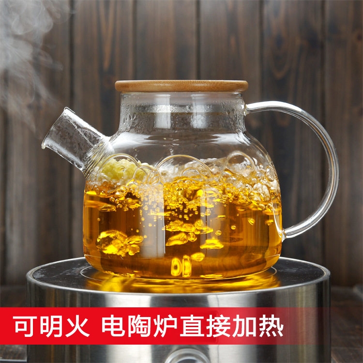 加厚竹盖壶玻璃花茶壶大容量冷水壶 竹木盖凉水壶 热水壶 泡茶壶