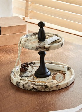 入户中古玄关大理石托盘钥匙收纳装饰G摆件轻奢高级香薰蜡烛首饰