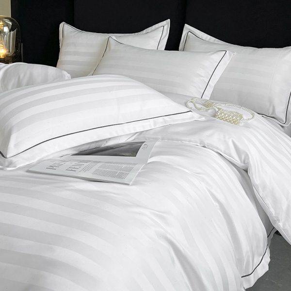 缎条纹酒店宾馆民宿四件套纯白色棉贡缎床上用品名宿公寓被套床单,床上用品,酒店床品套件,淘宝优惠券,粉丝福利购,淘宝优惠卷