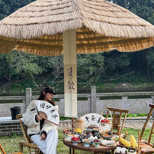 围炉煮茶泉煮冰茶专用稻草伞户外院子民宿庭院景点茶馆遮阳伞