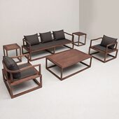 布艺禅意新中式 办公室家具美北123客厅别墅黑胡桃木沙发实木组合