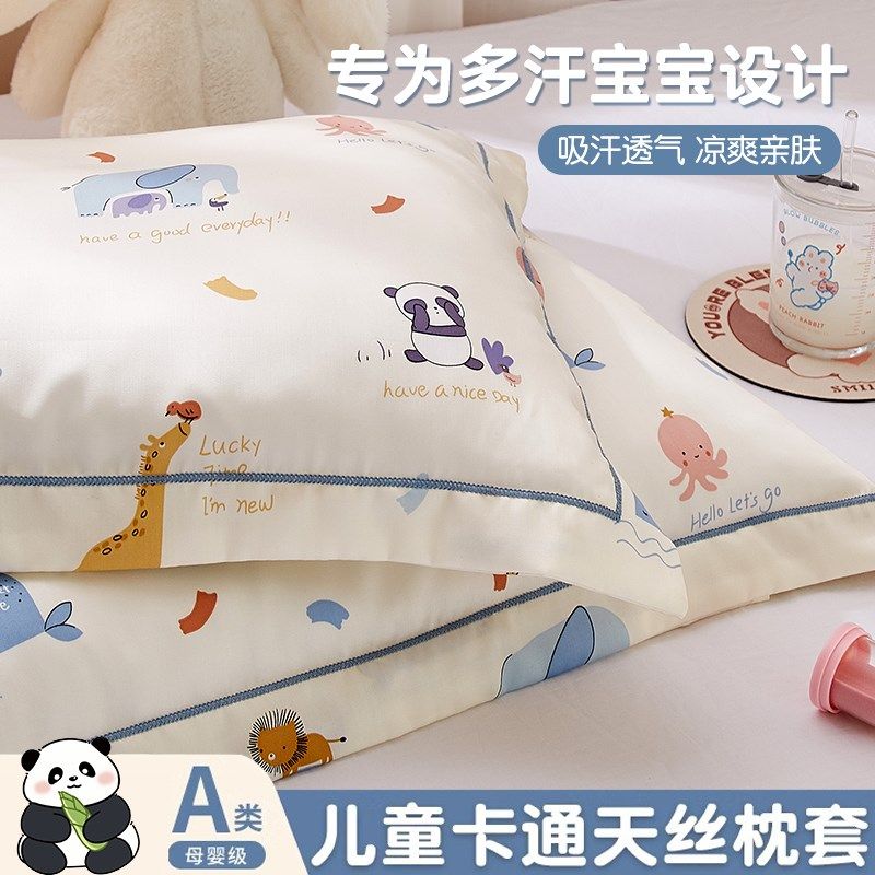 A类莱赛尔天丝儿童枕头套30x50cm一I对装轻奢高级感枕芯内胆隔离