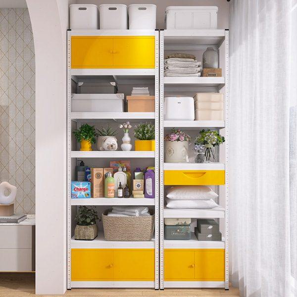 峰阳白色碳钢阳台置物架七层加高带黄色抽屉柜门家用花架储物架t1,收纳整理,阳台置物架,淘宝优惠券,粉丝福利购,淘宝优惠卷