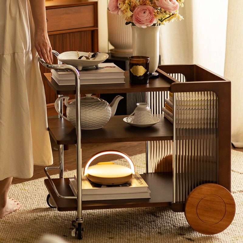 法式中覆古小推车置物收纳架客厅沙发边茶几卧室床头零食酒柜移动
