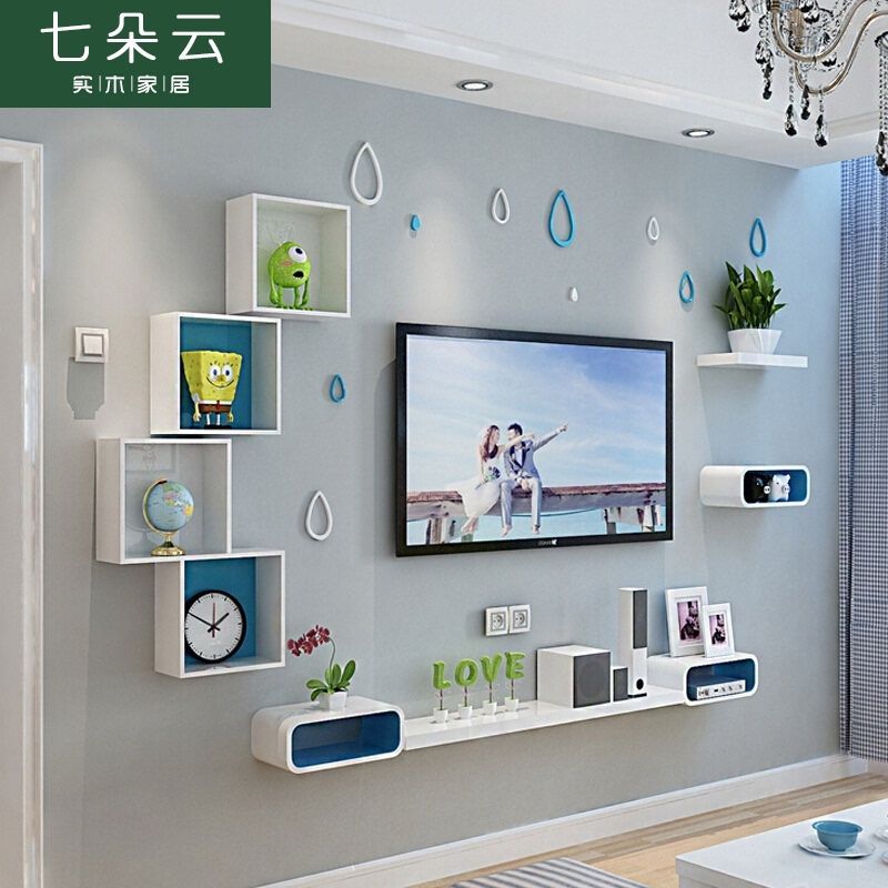 墙上电视机上盒置物架客厅背景墙卧室墙壁挂电视柜影视墙面装饰架