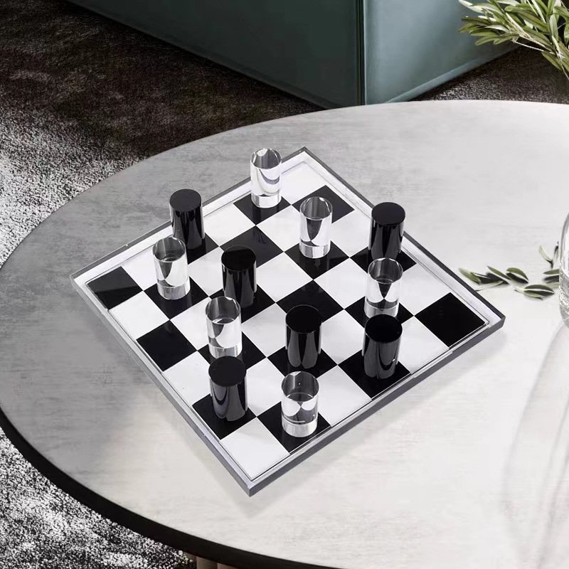 现代简约水晶几何黑白棋盘摆件样板间售楼处客厅创意棋盘软装饰品