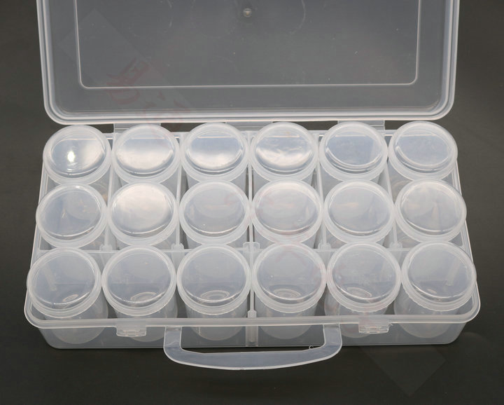 圆瓶手提芯片盒子 18个圆瓶芯片收纳分类整理盒 芯片分类盒