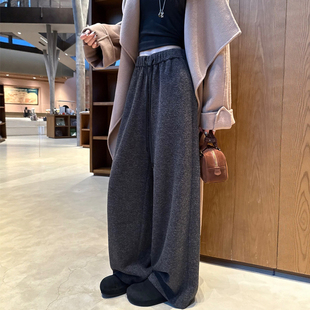 子女25秋冬加厚直筒休闲慵懒感软糯风糯米裤 灰色羊毛阔腿裤 加绒裤