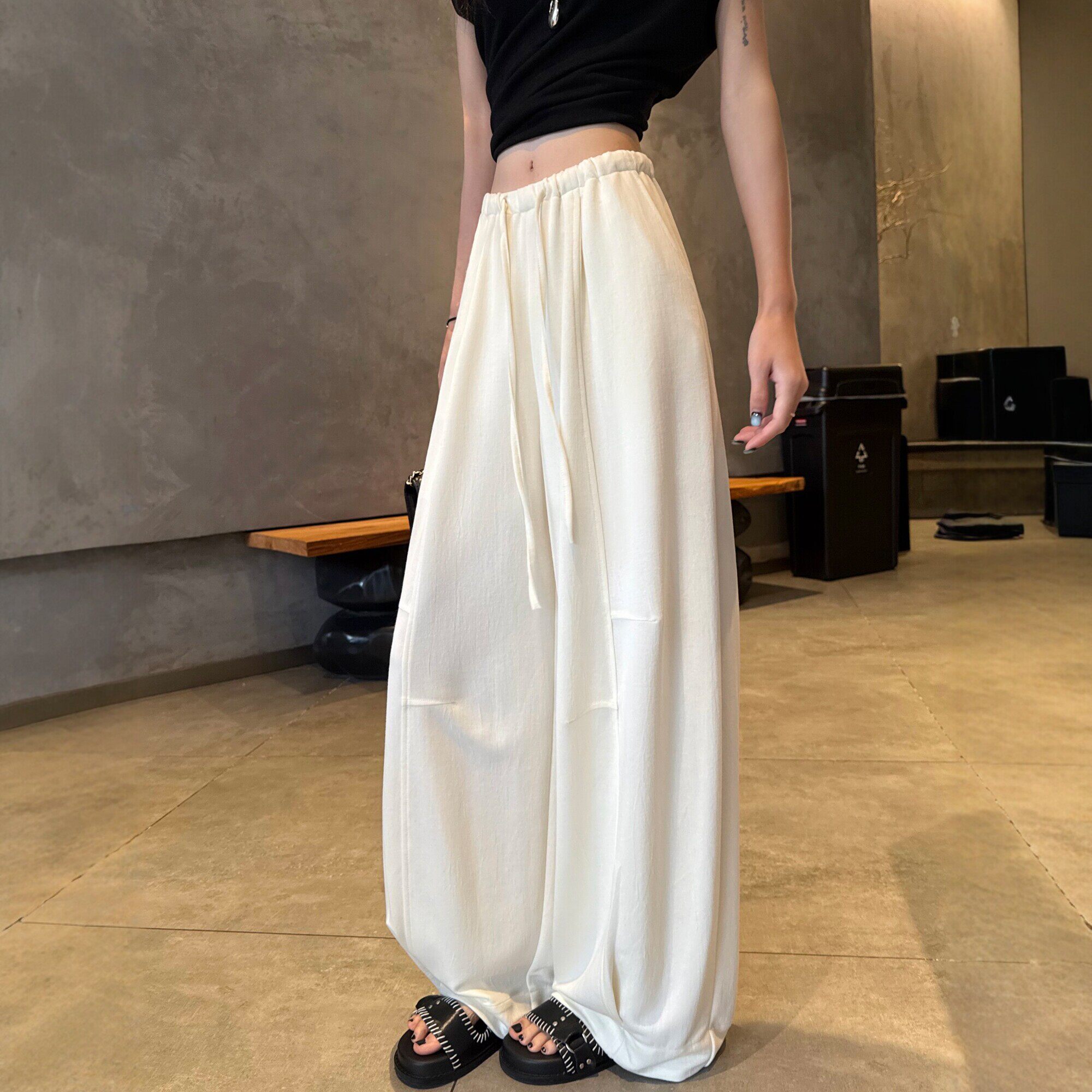 白色天丝棉垂感阔腿女夏薄款裤