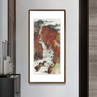 国画山水画中式客厅挂画玄关走廊装饰画办公室壁画关山月秋溪放筏
