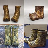 一对靴子家居装 饰品创意礼品纯铜桌面龙仿古工艺品靴铜器组合摆件