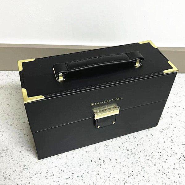 包邮修丽可黑色化妆箱PU手提化妆包便携旅行收纳箱外有抽绳袋精致,收纳整理,化妆箱/盒,淘宝优惠券,粉丝福利购,淘宝优惠卷