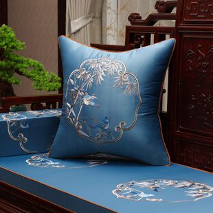 中式仿古实木家具坐垫中国风木椅刺绣定制防滑海绵垫红木沙发垫