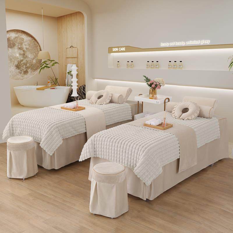 网红瑞典绒加厚美容床罩四件套冬季新款按摩采耳床单定制头疗床罩