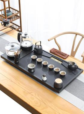 天然整块乌金石茶盘全自动一体茶具套装家用功夫烧水壶客厅大茶台