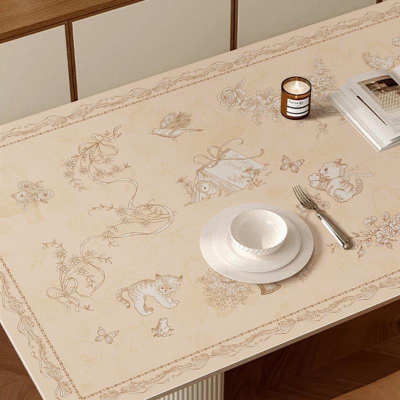 法式复古轻奢少女皮革餐桌垫轻奢长方形防水茶几桌面高级感台布垫