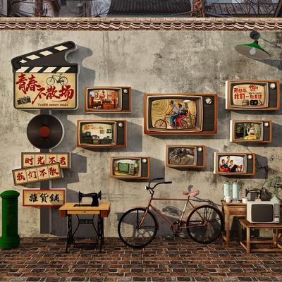 破店市井风格墙面装饰网红打卡80年代怀旧老物件复古场景氛围布置