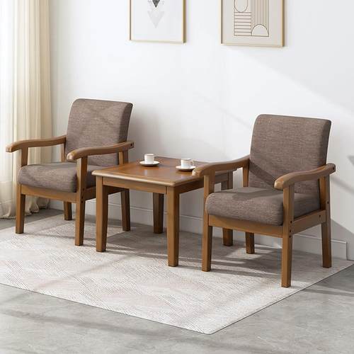 阳台小茶桌喝茶接待洽谈休闲 ??一桌二椅组合中式实木茶几椅子三