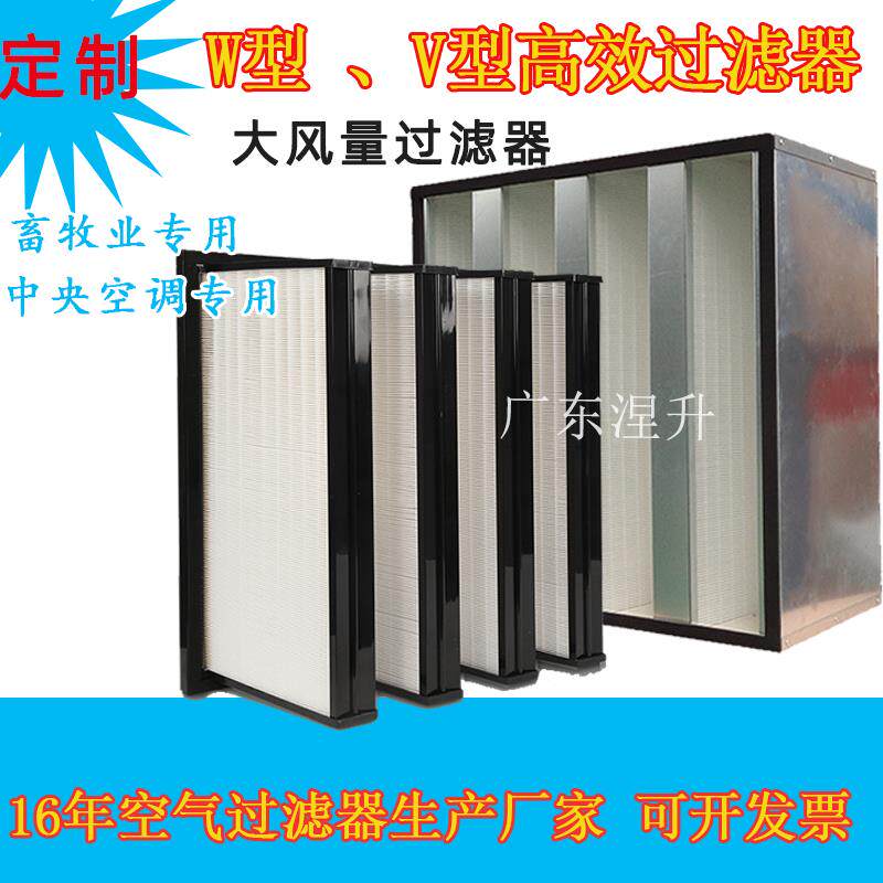 V型高效过滤器铝隔板w型大风量过滤器亚高效过滤器空气防尘过滤网