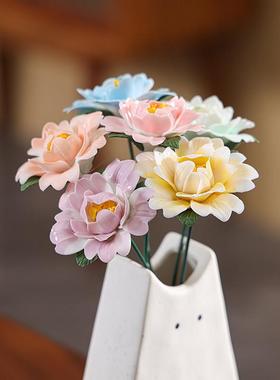 陶瓷手捏洛阳牡丹仿真花永生花干花家居饰品艺术摆件插花室内摆设
