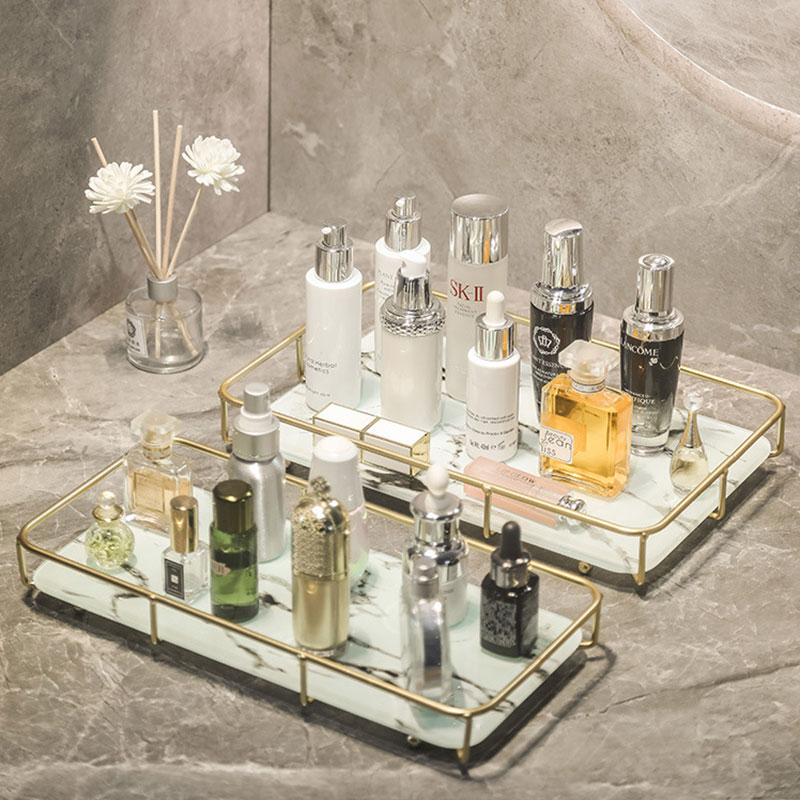 大理石纹托盘摆件衣帽间样板房梳妆台浴室卫生间装饰化妆品收纳盘