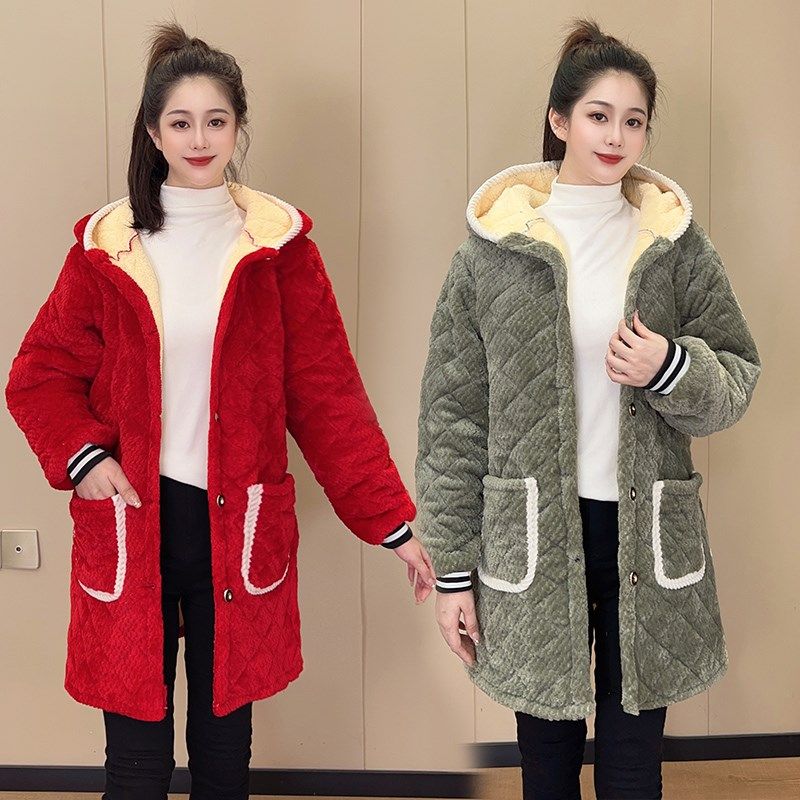 新款冬季罩衣女加绒加厚外穿棉袄保暖工作服时尚外套护衣做饭围裙