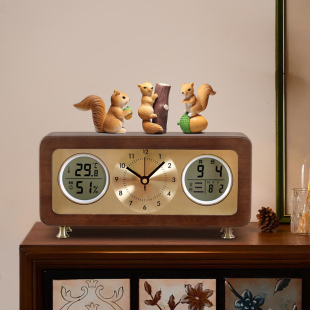 万年历钟表 现代简约实木座钟台钟客厅桌面创意摆件时钟家用摆放式